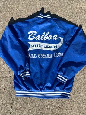 Vintage Blue Satin Baseball Windbreaker